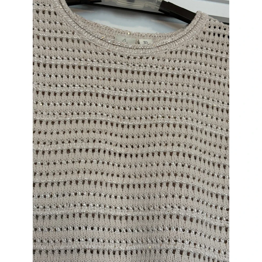 Joie Womens Beige Metallic Sequin Open Knit Sleeveless Sweater Top Small - Picture 3 of 8